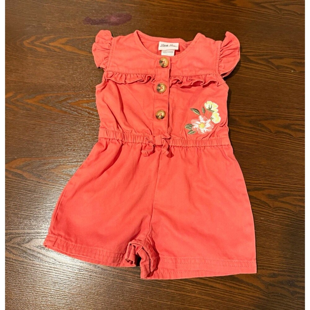Little Lass Pink Floral Embroidered Ruffle Sleeveless Romper One-Piece 24M